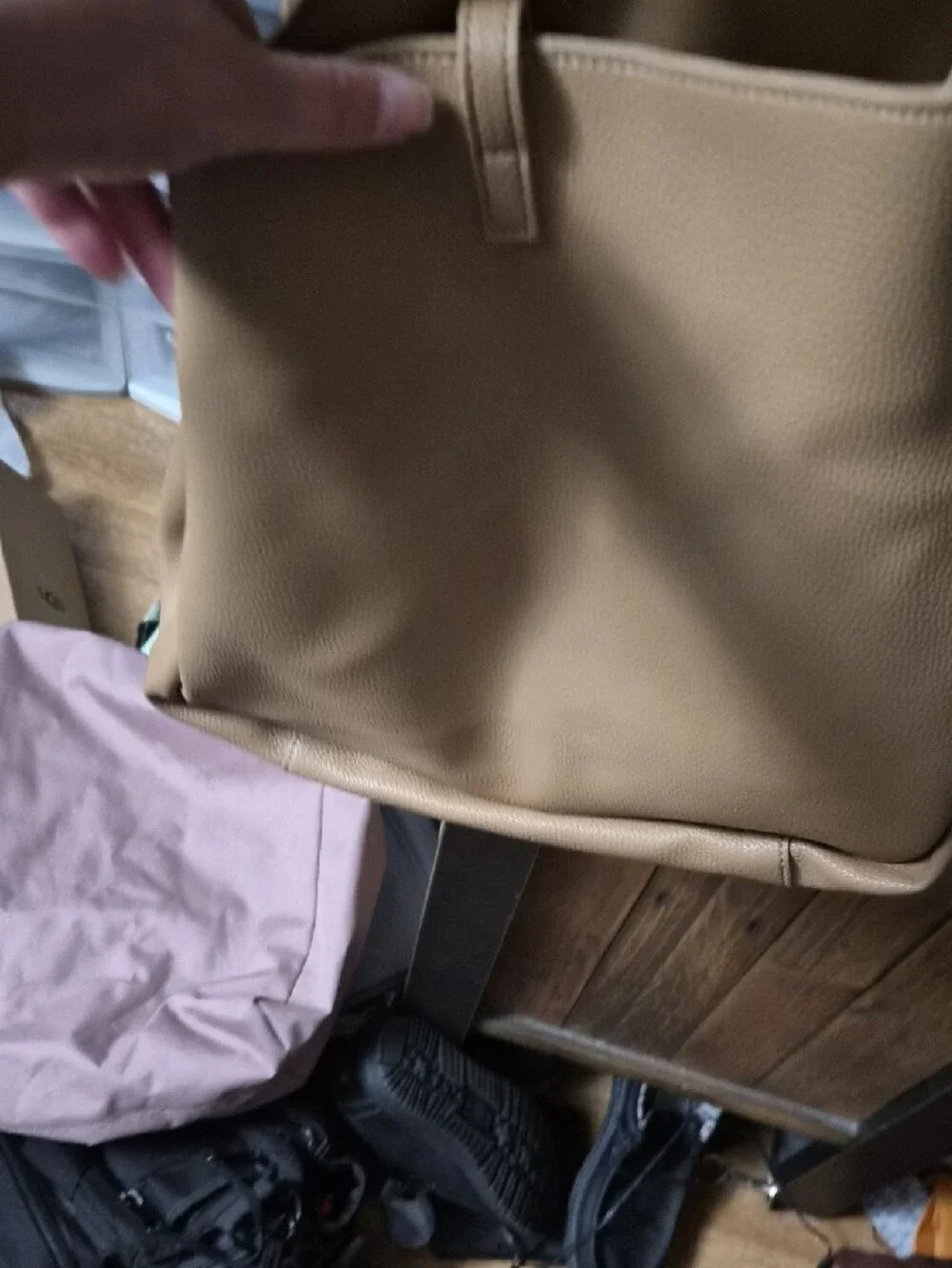 Yves Saint Laurent Pebbled Leather Beige Shoulder Tote with Gold YSL Charm